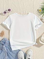 Sparkling Bow Print Tee Crew Neck Short Sleeve T-Shirt
