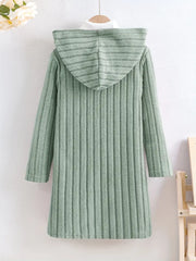 Solid Color Rib-knit Open Front Hooded