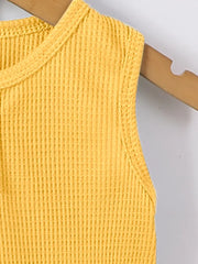 4pcs set Waffle Pattern Round Neck Vest + Pants Casual Set