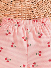 2pcs Set Summer Casual Cartoon Pattern Knit Fabric Short Sleeve T-Shirt and Shorts