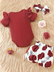 3pcs Short-Sleeved Shorts Suit With Letter Top Printed Pants