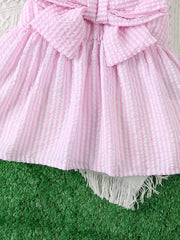 Bow Decor 2pcs Casual Summer Suit Sleeveless Ruffle Top and Ruffle Decorated Shorts