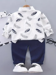 Long Sleeves and Trousers Full Print Suit with Buttons