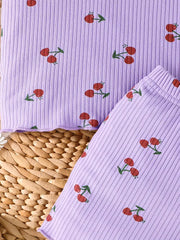 2pcs Set Summer Casual Cartoon Pattern Knit Fabric Short Sleeve T-Shirt and Shorts