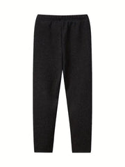 Girls Warm Fleece Leggings Solid Pants