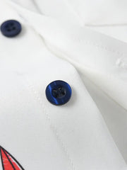 Casual & Formal White Button-Up Nautical-Themed Short Sleeve Shirt