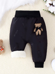 1pc Casual Polyester Knit Elastic Waist Warm Fleece-Lined Jogger Pants