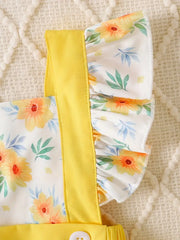 Casual Triangle With Sunflower Print Bodysuit