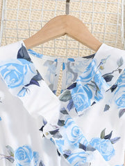 Chic Floral Dress for Girls with V-Neck & Belt