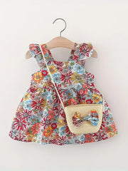 2Pcs/Set Vintage Baby Girl Dresses Summer Cotton Thin Costume