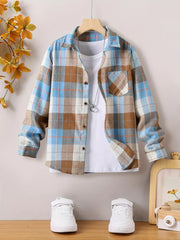 Casual Orange Plaid Long Sleeve Button-Up Shirt