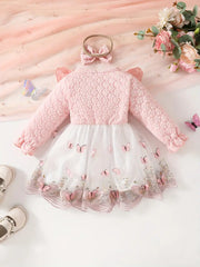 Floral Lace Dress with Ruffled Sleeves & Flared Skirt