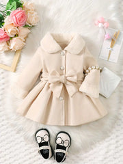 Soft Plush Bow Lapel Collar Jacket  Winter Coat
