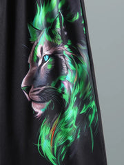 1Round Neck Short-Sleeved T-Shirt + Lion Pattern Positioning Print Tapered Trousers