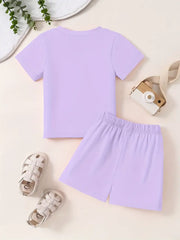 2pcs/set Casual Crew Neck Short Sleeve T-shirt And Flex Short Pants