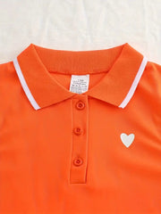 Summer Sleeveless Polo Dress with Heart Print & Stripes