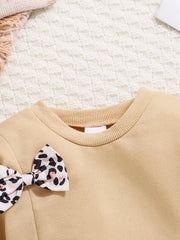 2pcs Autumn/Winter Bow Hoodie and Black Pants Set