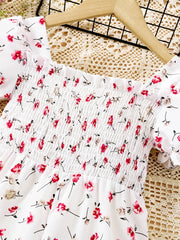 Floral Print Summer Jumpsuit with Puff Sleeves