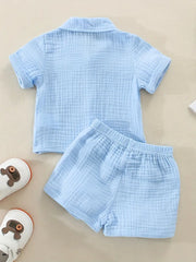 Wrinkle Cloth Short Sleeve Pajama Pants Set