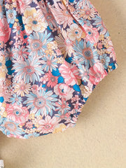 Summer Floral One-Shoulder Matching Bow Headband Romper
