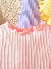 3pcs Summer Round Neck Casual Solid Color Ribbed Stripe Trim T-Shirt