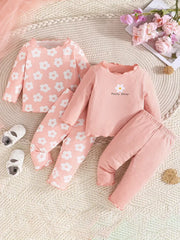 Adorable Floral Print & Solid Color 4pcs Set