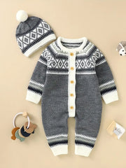 Newborn Infant Geometric Pattern Sweater Romper
