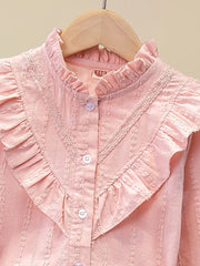 Solid Color Long Sleeve Woven Top Cotton Shirt