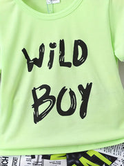 Letter & Motorcycle Print Casual Outfit Round Neck T-shirt & Shorts & Crossbody Bag