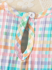 2pcs Sleeveless Plaid Romper & Bow Hat Set