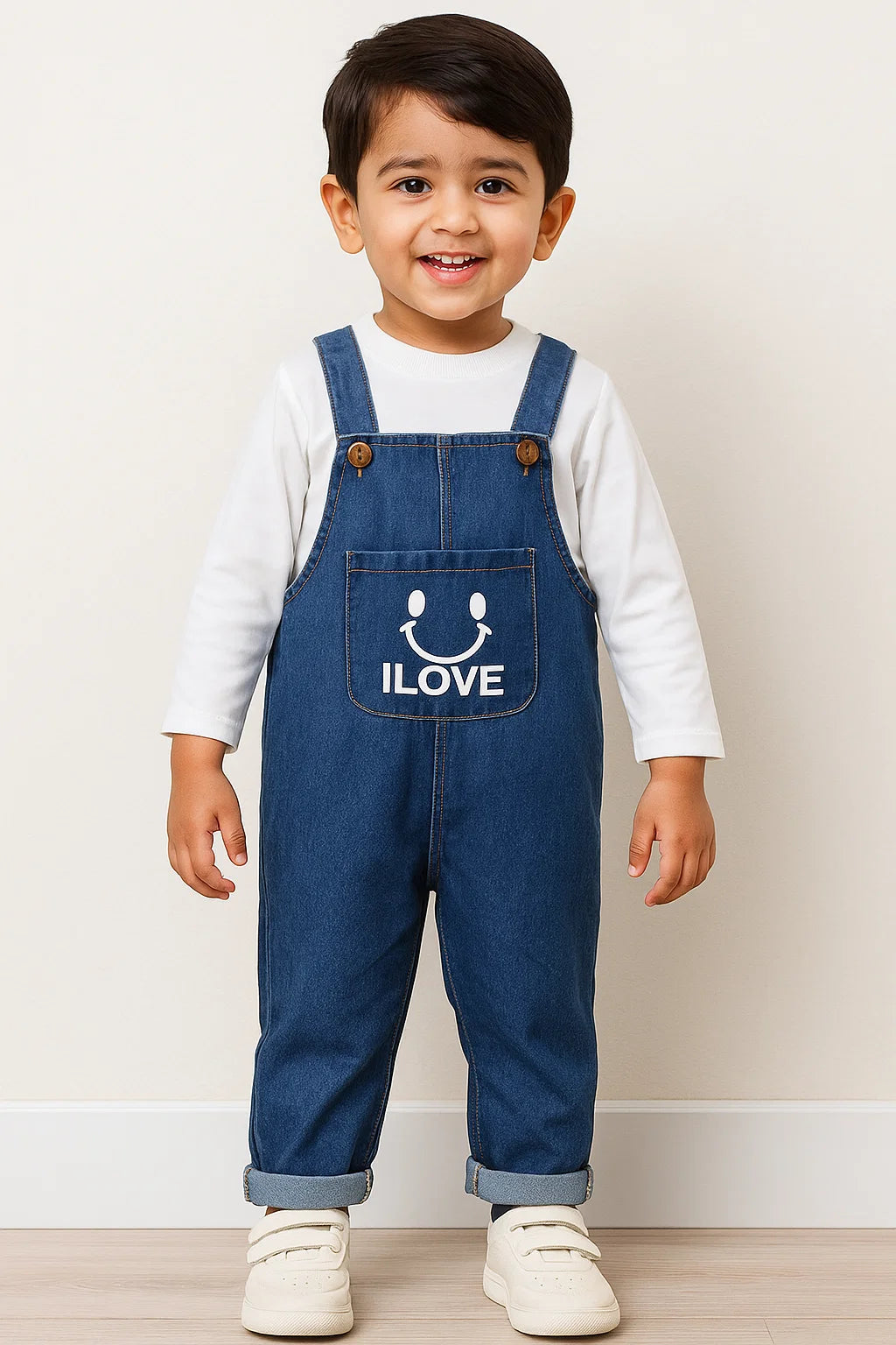 Denim Dungaree Set With Slogan Love
