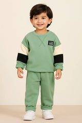 Green V-Cross Winter Fleece Tracksuit Playwear Set