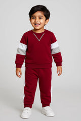 Red V-Cross Winter Fleece Tracksuit Set