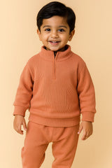 High Neck Baby Warm Pajama Set Peach Sleepwear
