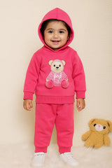 Soft Baby Pink Basic Bear Fleece Hoodie Sweat Set