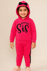 Cozy Hot Pink Plush Hooded Fleece Shirt & Trouser Set for Girls