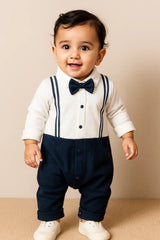 Gentleman's Polo One-piece Suit With Black Bow & Black Strips