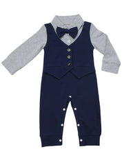 Newborn Boys Suit Set with Bow Tie and Button Vest