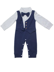 Newborn Boys Suit Set with Bow Tie and Button Vest