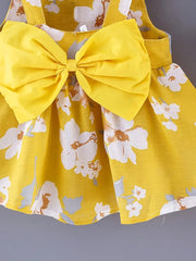 Flower Print Big Bow Baby Girls Sweet Dress Hat Set