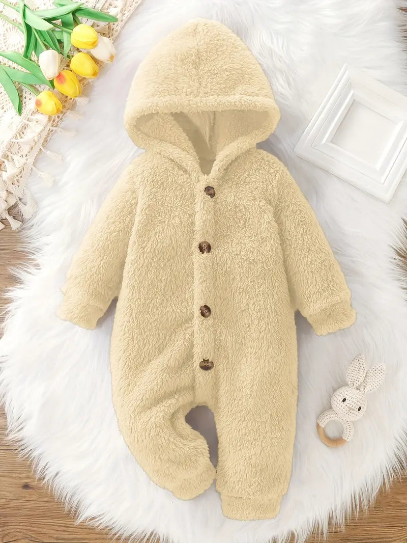 Solid Color Warm Fuzzy Hooded Casual Long Sleeve Romper - FD 🚀