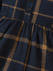 Long Sleeve Waisted Plaid Print Causal & Cute Dress