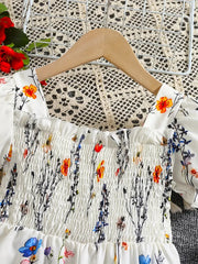 Floral Print Summer Jumpsuit with Puff Sleeves