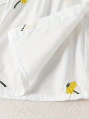 Ruffle Trim Flower Embroidery Button Front Shirt