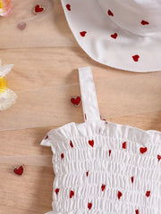 Adorable Summer Heart Print Sleeveless Dress & Hat Set