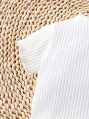 3pcs Summer Round Neck Casual Solid Color Ribbed Stripe Trim T-Shirt