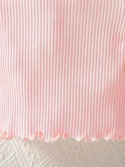 3pcs Summer Round Neck Casual Solid Color Ribbed Stripe Trim T-Shirt