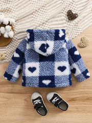 Cartoon Heart Plaid Pattern Warm Fuzzy Jacket