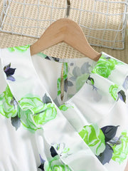 Chic Floral Dress for Girls with V-Neck & Belt