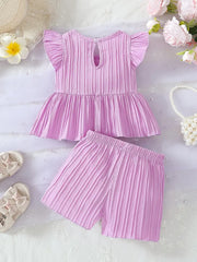 Cute Pink Ruffle Sleeve Top & Shorts Set
